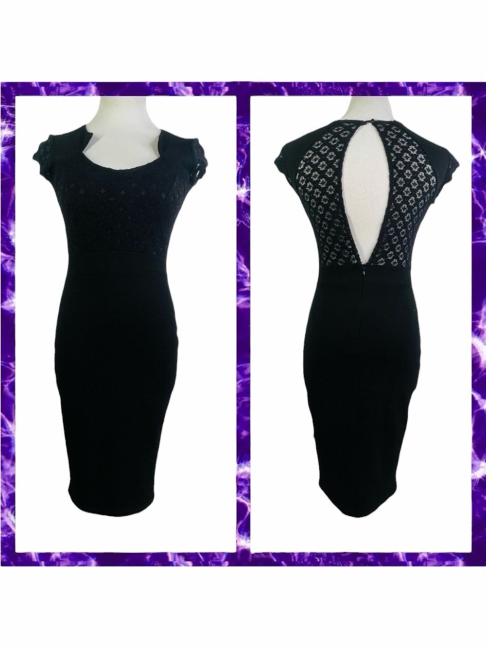 TFNC London Black Lace Open Back Midi Dress - Size Medium